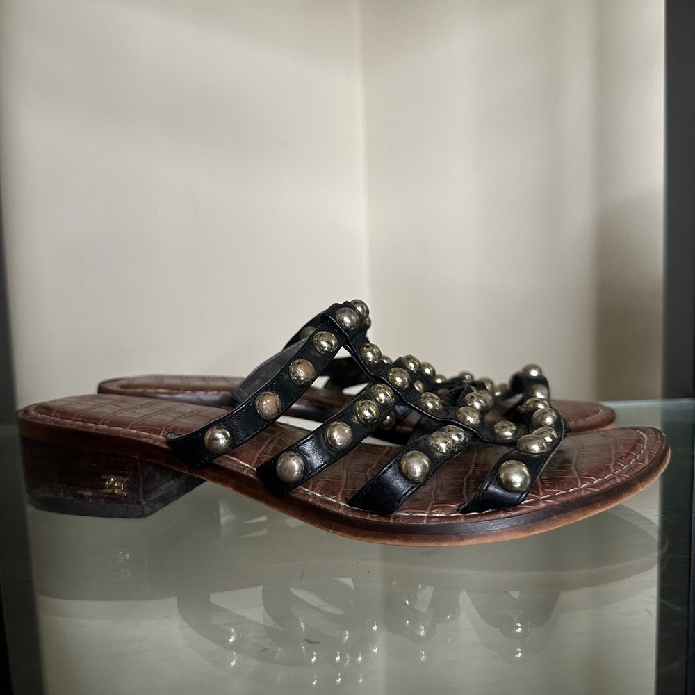 Sam elderman silver studded black cage sandals size 7.5